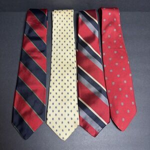 Robert Talbott Nordstrom 4 Lot Silk Ties Navy Red Gold Made In USA